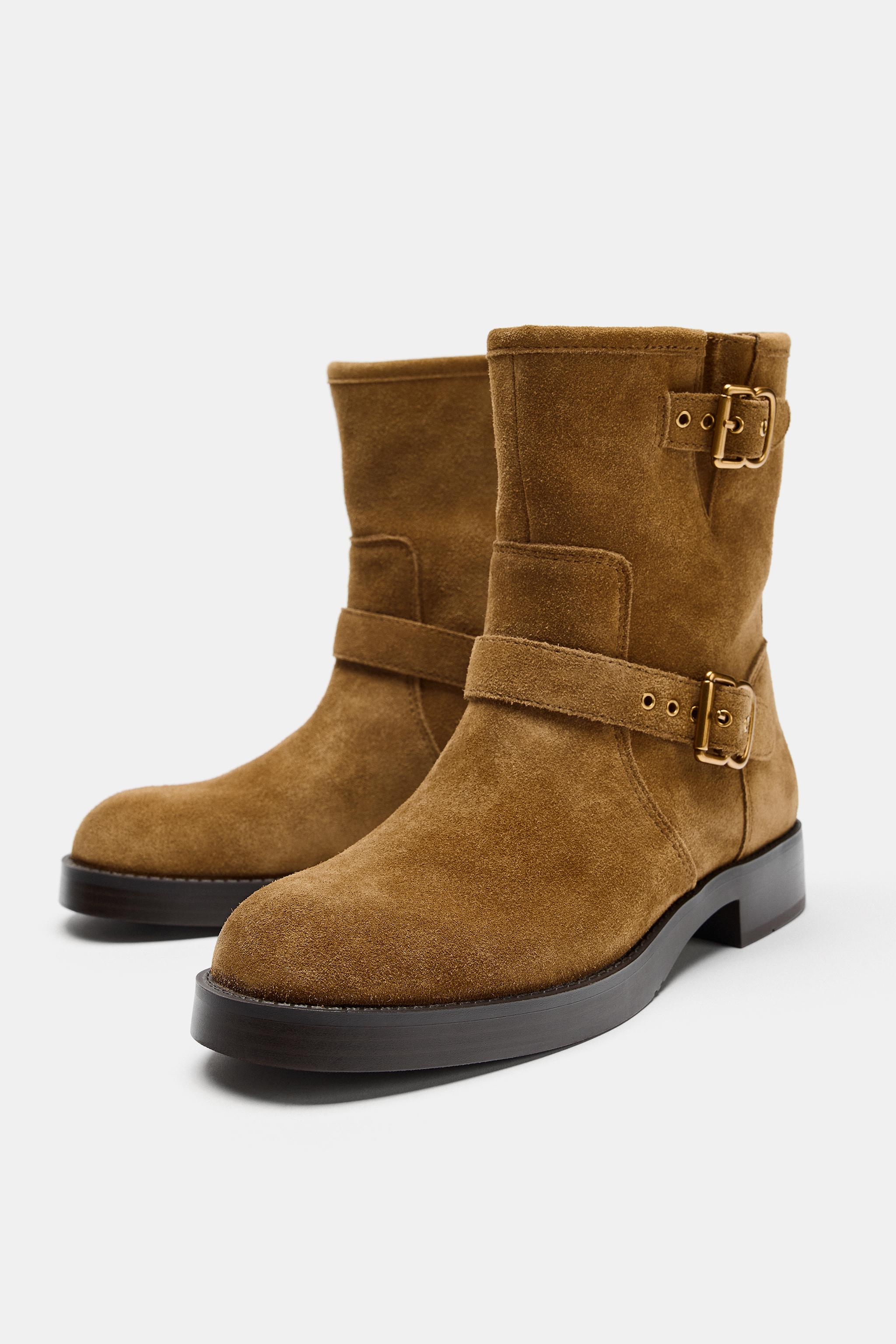 BOTTINES À BOUCLES EN CROÛTE DE CUIR